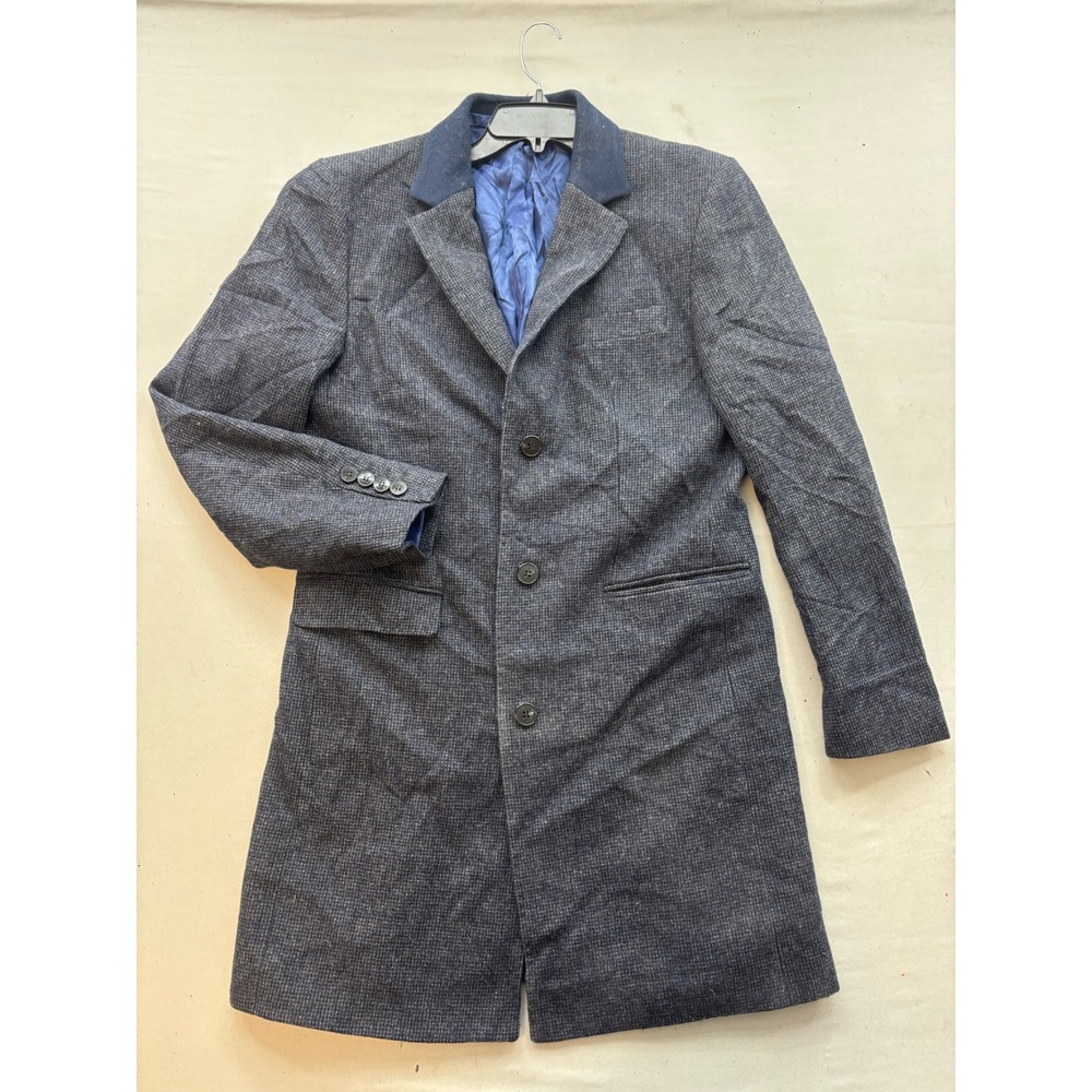 Arber Mens Beraud Wool Blend Overcoat Navy Blue Micro Pattern Car Coat